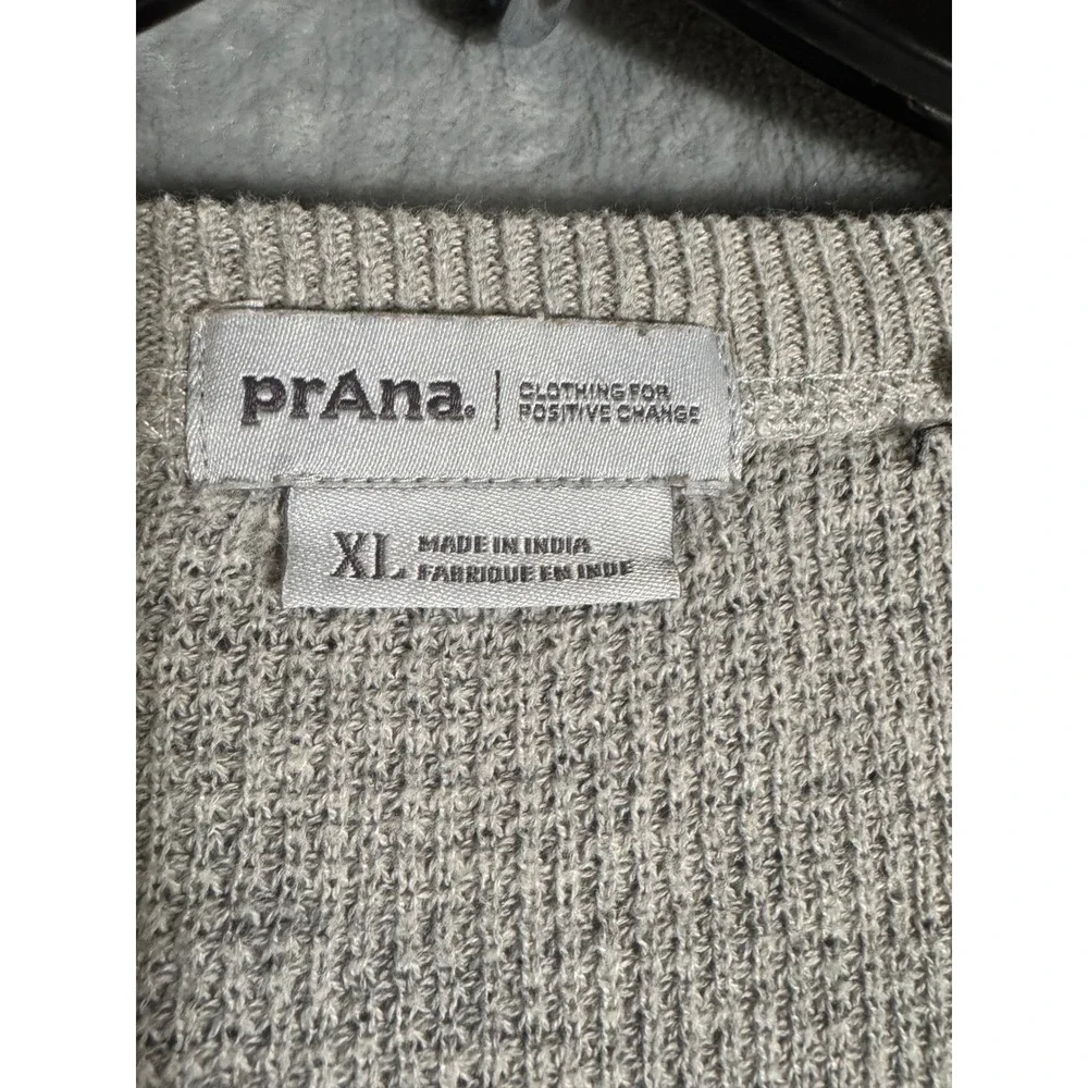 Prana Womens XL Grey Organic Cotton Wool Blend Henley Knit‎ Sweater Long Sleeve